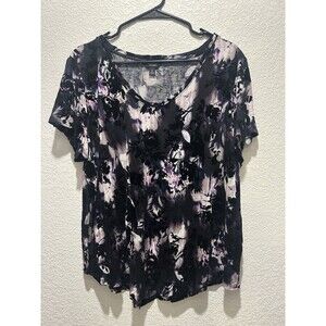 Simply Vera Wang Short Sleeve Top 1X Purple Black Crushed Velvet Dark Romantic